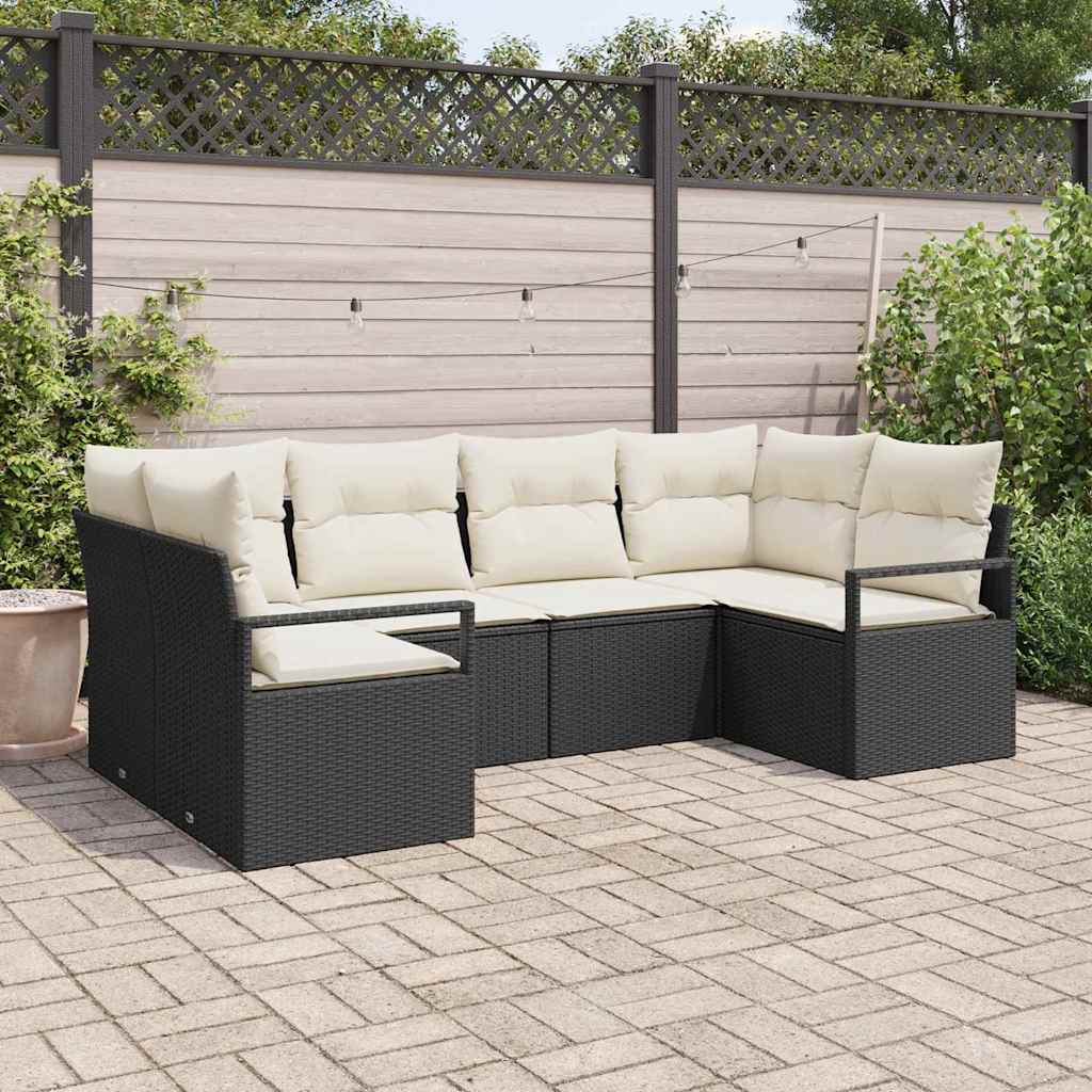 Garten-Sofa-Set mit Kissen mit Speicher 6 pcs Schwarz und Creme
